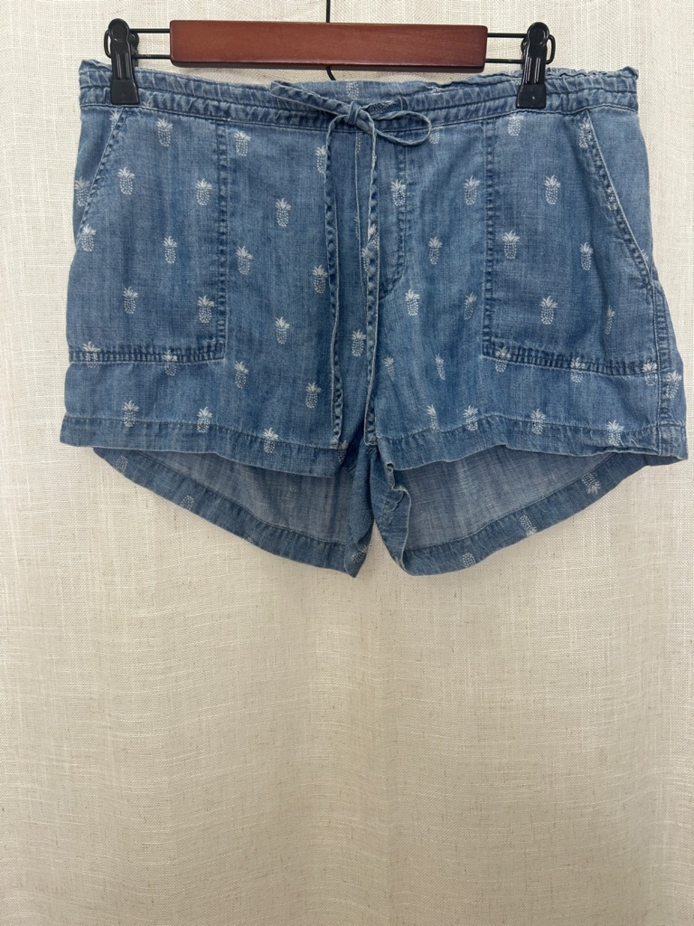 Rails Light Denim Pineapple Print Drawstring Shorts Size Medium